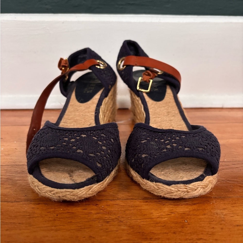 Ralph Lauren Navy Espadrille Wedge Sandals